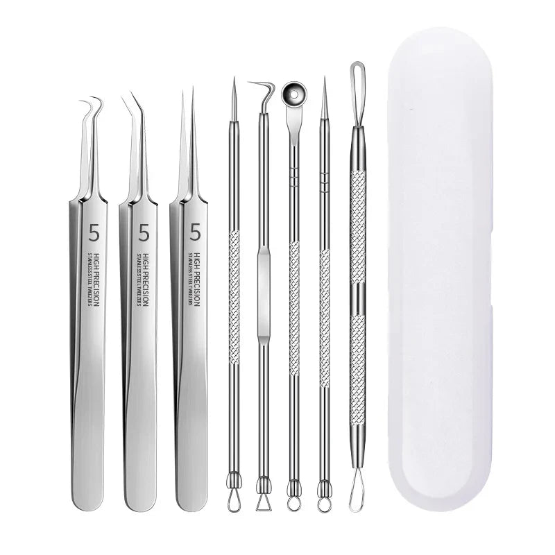 Kit Extracteur de Comédons — 8 pièces acier inoxydable